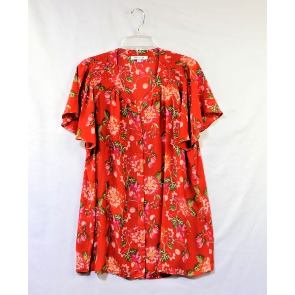 Rose & Olive Top Womens 2X Orange Floral Flowy Fairy Peasant Boho Blouse Tunic